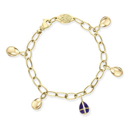 Faberge Victor Mayer 18ct Yellow Gold Diamond Blue Enamel Charm Bracelet, F-2183BL.