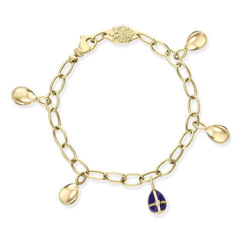 Faberge Victor Mayer 18ct Yellow Gold Diamond Blue Enamel Charm Bracelet, F-2183BL.