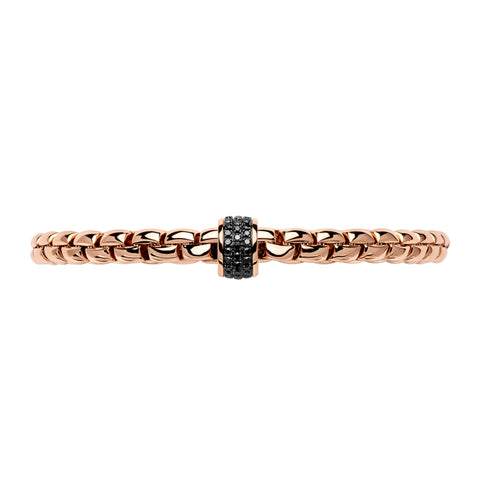 Fope Eka Tiny 18ct Rose Gold 0.54ct Black Diamond Bracelet, 704B/PAVEN.