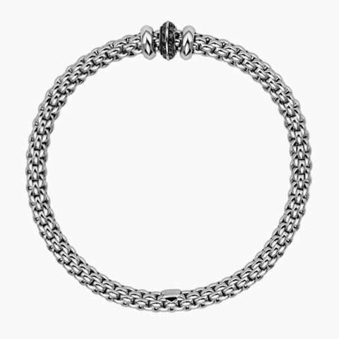 Fope Flex'it Solo 18ct White Gold 0.18ct Black Diamond Bracelet, 653B/BBRN.