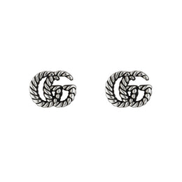 Gucci Double G Motif Aged Sterling Silver Stud Earrings YBD627755001