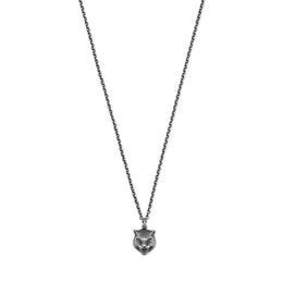 Gucci Feline Head Aged Sterling Silver Necklace YBB433608001