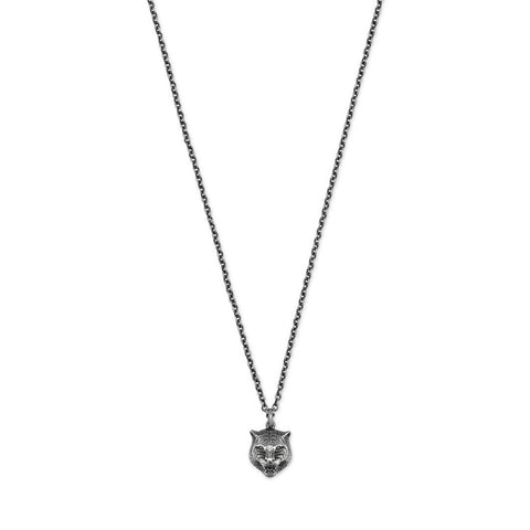 Gucci Feline Head Aged Sterling Silver Necklace YBB433608001