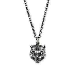 Gucci Feline Head Aged Sterling Silver Necklace YBB433608001