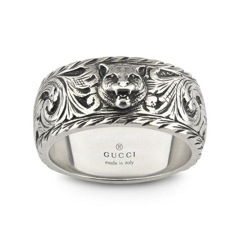 Gucci Feline Head Aged Sterling Silver Ring YBC433571001_2