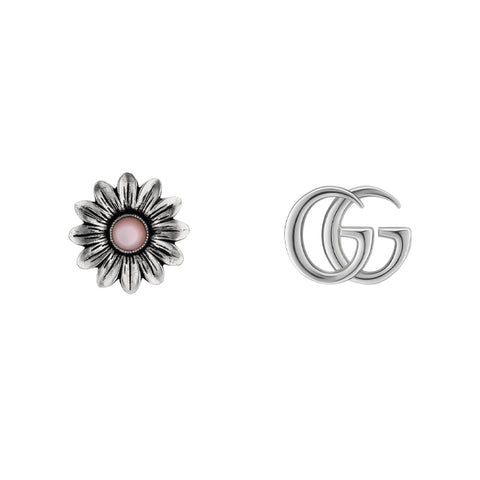 Gucci GG Marmont Sterling Silver Pink Mother of Pearl 15mm Earrings D