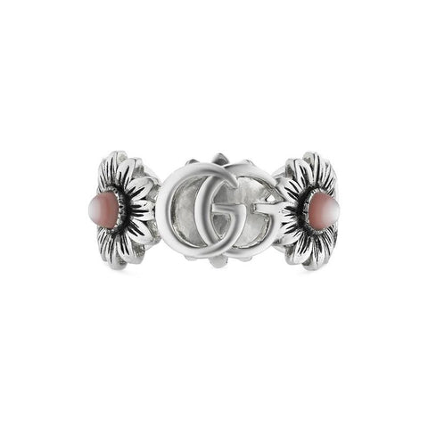 Gucci GG Marmont Sterling Silver Pink Mother of Pearl Ring YBC527394002