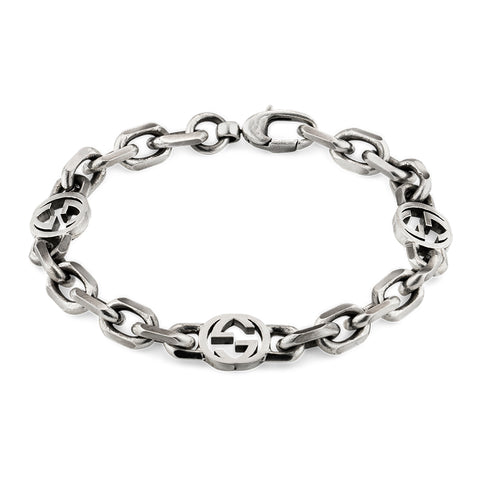 Gucci Interlocking G Motif Aged Sterling Silver Bracelet YBA620798001