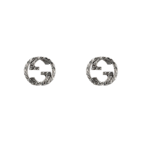 Gucci Interlocking G Motif Aged Sterling Silver Stud Earrings YBD457109001