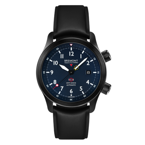 Bremont Watch MBII Custom DLC Blue Dial with Blue Barrel & Open Case Back