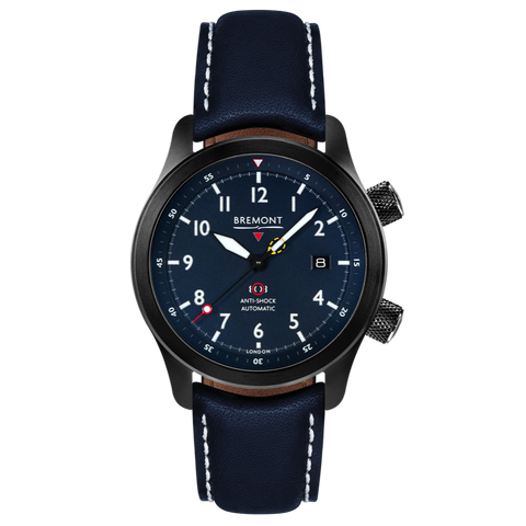 Bremont Watch MBII Custom DLC Blue Dial with Orange Barrel & Open Case Back