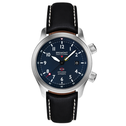 Bremont Watch MBII Custom Stainless Steel Blue Dial with Blue Barrel & Open Case Back