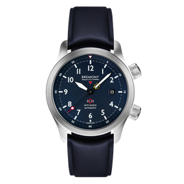 Bremont Watch MBII Custom Stainless Steel Blue Dial with Blue Barrel & Open Case Back