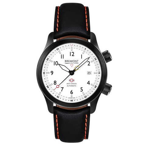 Bremont Watch MBII Custom DLC White Dial with Orange Barrel & Open Case Back