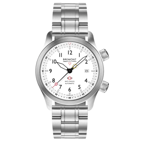 Bremont Watch MBII Custom Stainless Steel White Dial with Titanium Barrel & Closed Case Back