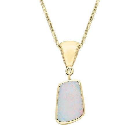 73122119 18ct Yellow Gold Opal Diamond Oblong Necklace UPOP074