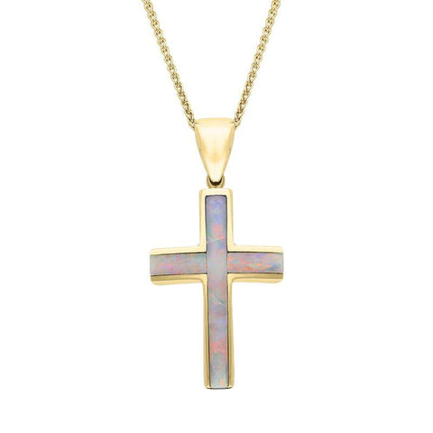 00034125 9ct Yellow Gold Opal Medium Cross Necklace, P535.