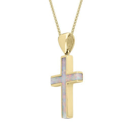 00034125 9ct Yellow Gold Opal Medium Cross Necklace, P535.