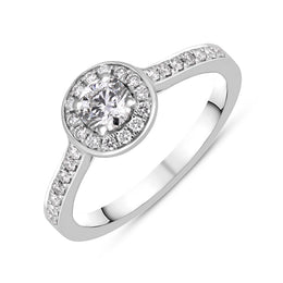 Platinum 0.53ct Diamond Brilliant Cut Halo Ring, FEU-1518.