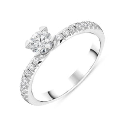 Platinum 0.58ct Diamond Pave Shoulder Solitaire Ring FEU-626