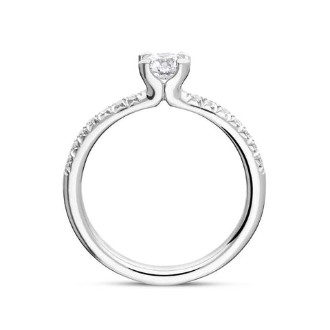 Platinum 0.58ct Diamond Pave Shoulder Solitaire Ring FEU-626