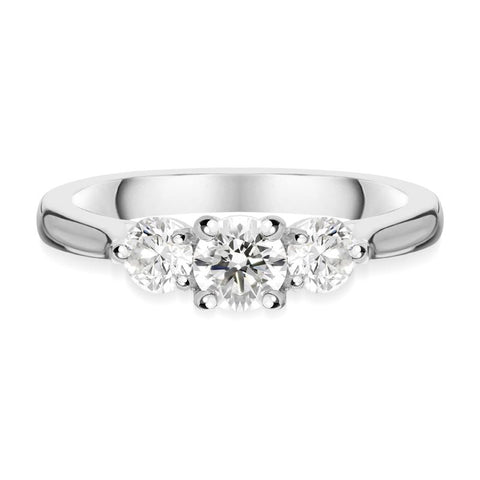 Platinum 0.77ct Diamond Brilliant Cut Trilogy Ring, FEU-1198.