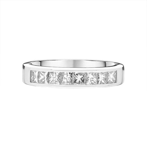 Platinum 0.97ct Diamond Eight Stone Princess Cut Half Eternity Ring DW108