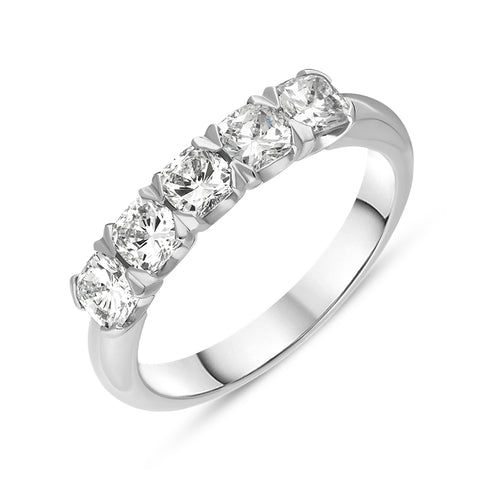 Platinum 1.02ct Diamond Five Stone Half Eternity Ring, FEU-1204.