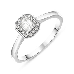 Platinum Diamond Emerald Cut Pave Cluster Ring, FEU-1346