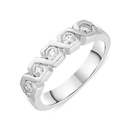 Platinum Diamond Five Stone Hexagonal Patterned Ring DW-110