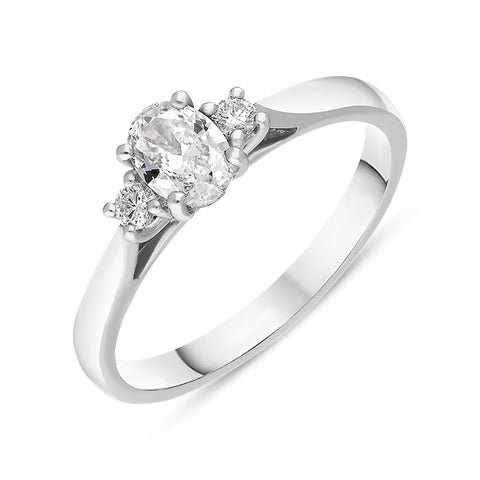 Platinum Diamond Oval and Round Brilliant Cut Three Stone Ring, FEU-2475