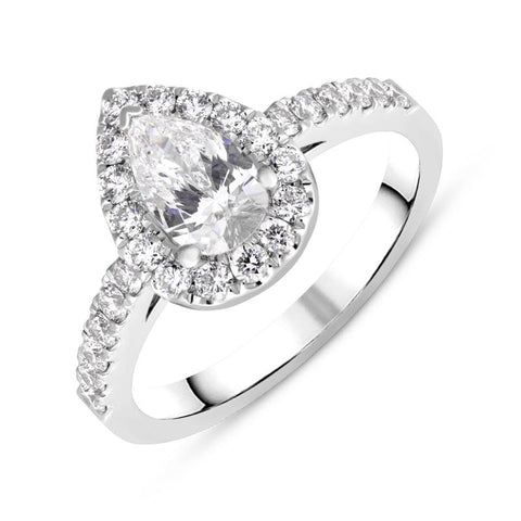 Platinum Diamond Pear Cut Cluster Shoulder Set Ring, FEU-2385.