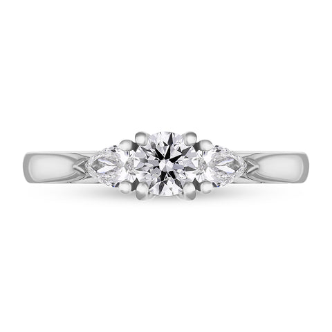 Platinum Diamond Round Brilliant and Pear Cut Three Stone Ring, FEU-2551_2