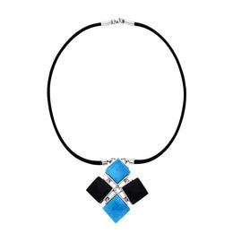 Sterling Silver Whitby Jet Turquoise Mosaic Leather Necklace D