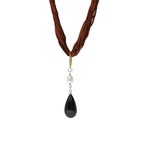 Sterling Silver Gold Plated Whitby Jet Freshwater Pearl Necklace D N569.