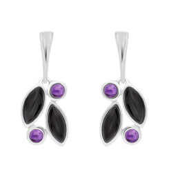 Sterling Silver Amethyst Whitby Jet Drop Stud Earrings. E1803.