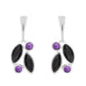 Sterling Silver Amethyst Whitby Jet Drop Stud Earrings. E1803.