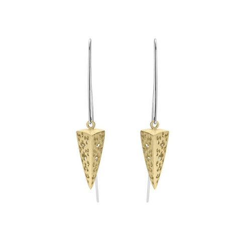 Sterling Silver Gold Plated Monika Long Triangle Teardrop Earrings. 402E.