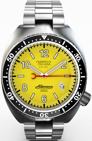 Allemano Watch 1973 Diver Shark Yellow + Depth Gauge SH-A-1973-P-Y-DP