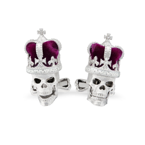 Deakin & Francis Cufflinks 18ct White Gold Skull With Purple Crown, C1646F0001.