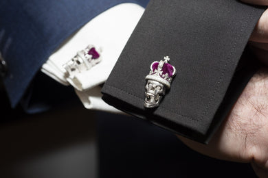 Deakin & Francis Cufflinks 18ct White Gold Skull With Purple Crown, C1646F0001_2.