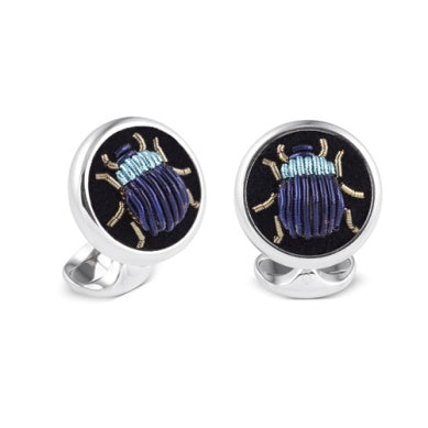 Deakin & Francis Cufflinks Sterling Silver Embroidered Light And Dark Blue Bug, C2058S0126.