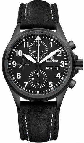 Damasko Watch DC 56 Black PVD Leather Pin DC 56 Black Leather Pin