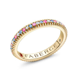 Faberge Colours of Love 18ct Yellow Gold Diamond Sapphire Trans Flag Fluted Band Ring 3123