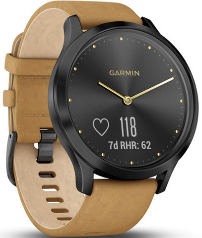 Garmin Watch Vivomove HR Onyx Black with Tan Suede Band D