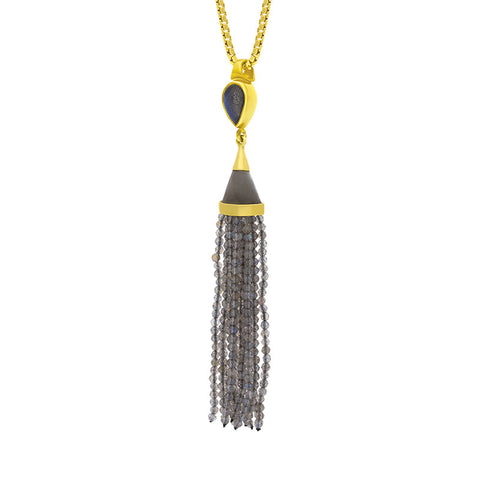 Gold Plated Sterling Silver Labradorite Cascade Tassel Necklace D