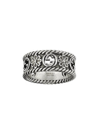 Gucci Interlocking Sterling Silver Motif Flower Ring D