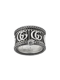 Gucci GG Marmont Aged Sterling Silver Double G Snake Motif Ring D