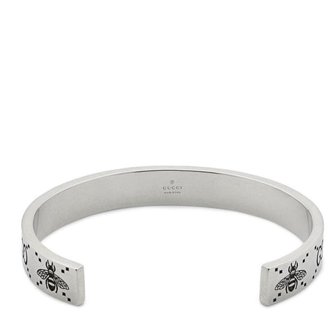 Gucci GG Sterling Silver Engraved Bee Cuff Bracelet D