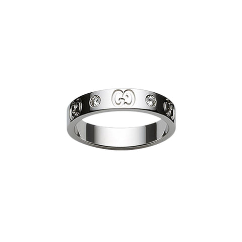 Gucci Icon 18ct White Gold Diamond Thin Band Ring YBC100881001